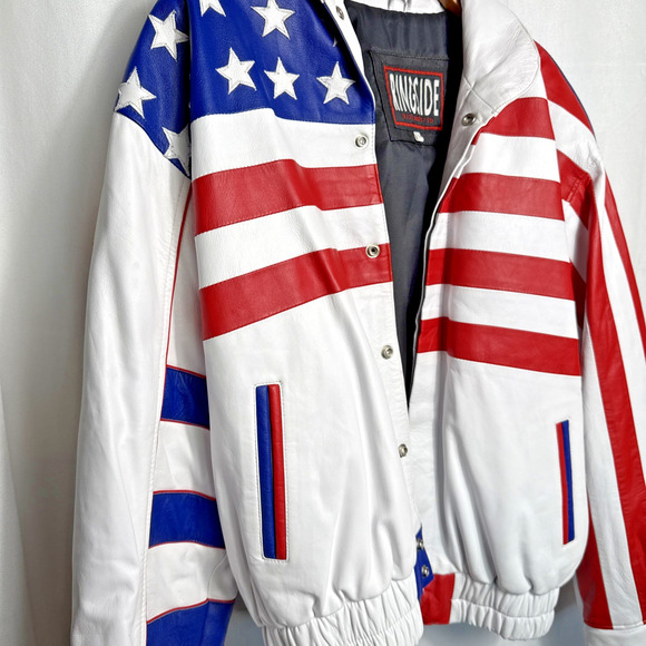 Vintage USA Boxing Leather Bomber Jacket Men's Size L Red White Blue Ringside KS - Picture 14 of 14